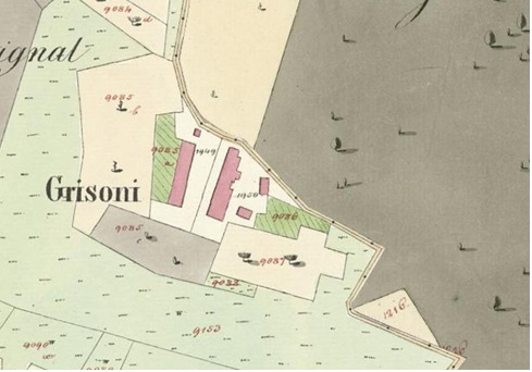 Kompleks vile Grisoni v mapi franciscejskega katastra